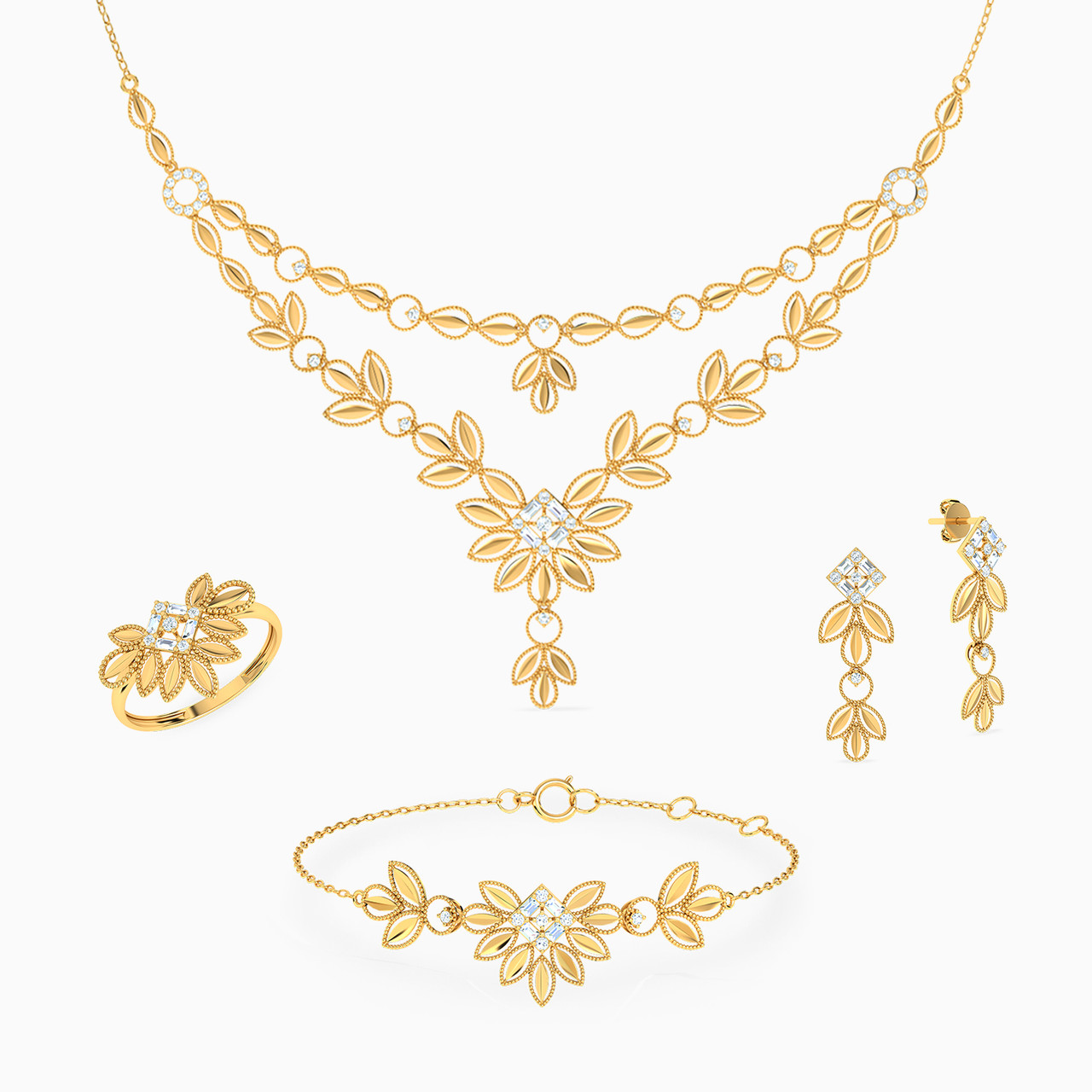 21K Gold Cubic Zirconia Jewelry Set -4 Pieces