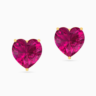 Heart Rose Stone Stud Earrings in 18K Gold - 111204130199