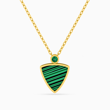 Triangle Green Stones Necklace in 18K Gold - 111405120065
