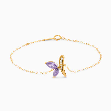 Butterfly Purple Stones Chain Bracelet in 18K Gold - 111304360036