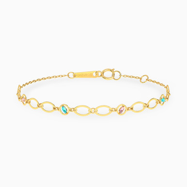 Round Rose Stone Chain Bracelet in 18K Gold - 111304180306