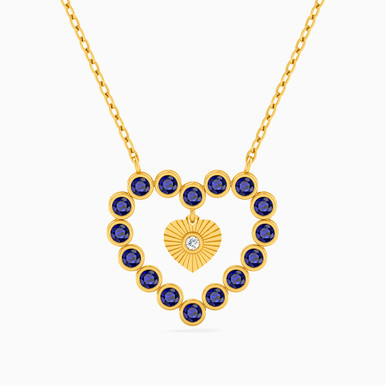 Heart Diamond & Blue Stone Necklace in 18K Gold - 111404140076