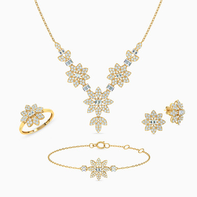 Flower Cubic Zirconia Full Set in 18K Gold (4 Pieces) - 21001790580