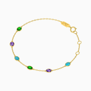 Oval Colored Stones Chain Bracelet in 18K Gold - 111304180048