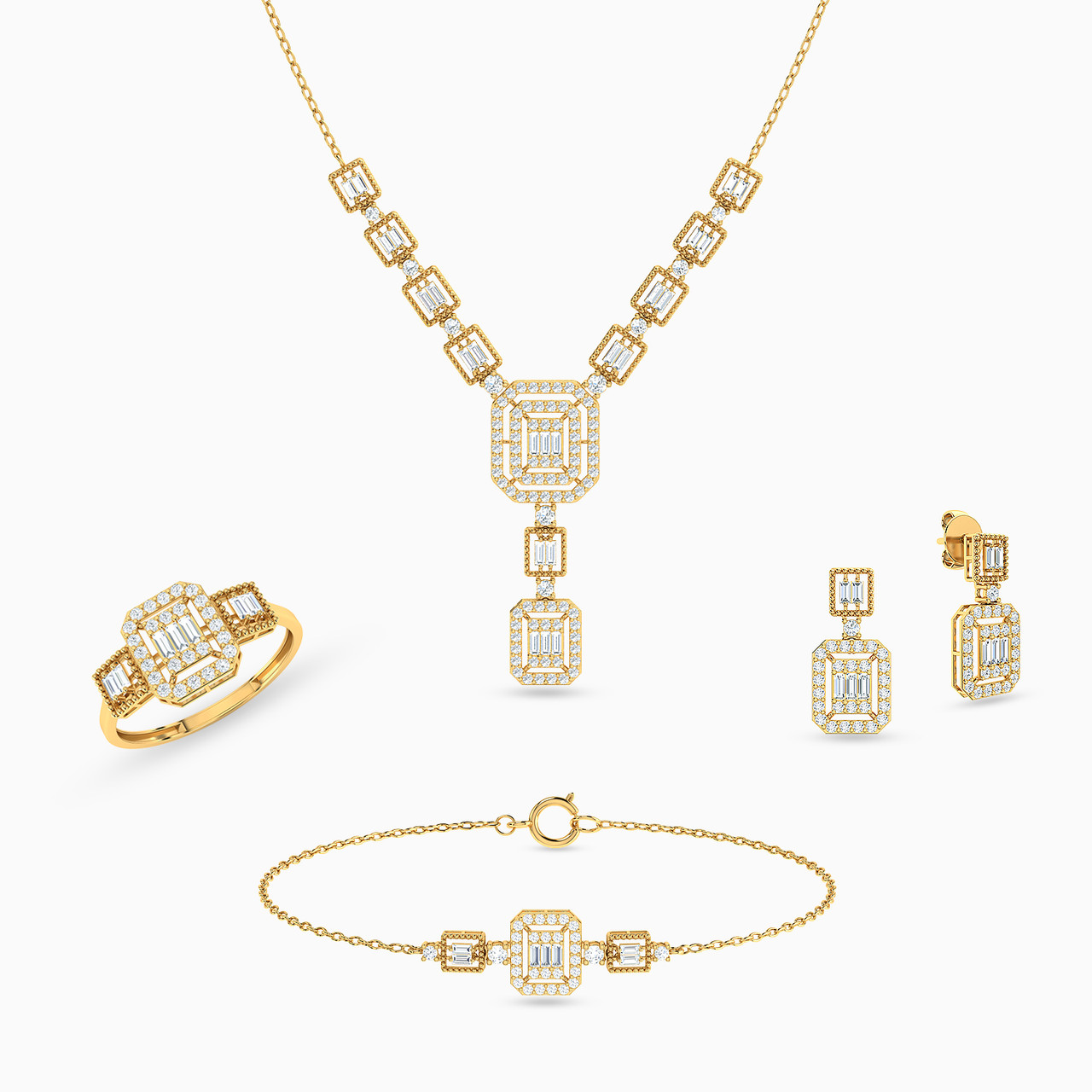 18K Gold Cubic Zirconia Jewelry Set -4 Pieces