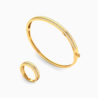 Beaded Cubic Zirconia Half Set in 18K Gold (2 Pieces) - 61011180029