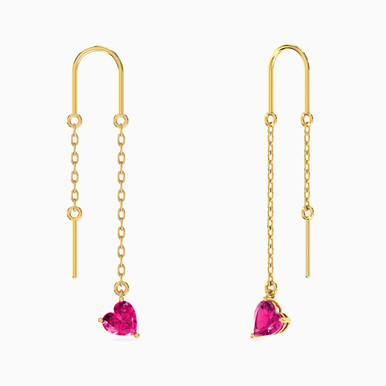 Heart Rose Stone Thread Drop Earrings in 18K Gold - 111204130318