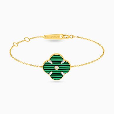 Flower Diamond & Green Stones Chain Bracelet in 18K Gold - 111305100069