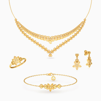 Flower Cubic Zirconia Full Set in 21K Gold (4 Pieces) - 22001111845