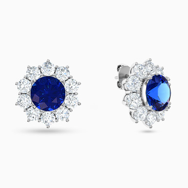 Flower Blue Stone Stud Earrings in 18K Gold - 111204240258