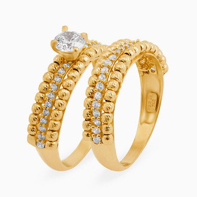 Beaded Cubic Zirconia Twin Rings in 21K Gold - 22039110045