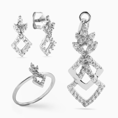 Square Cubic Zirconia Half Set in 18K Gold (3 Pieces) - 21006180136