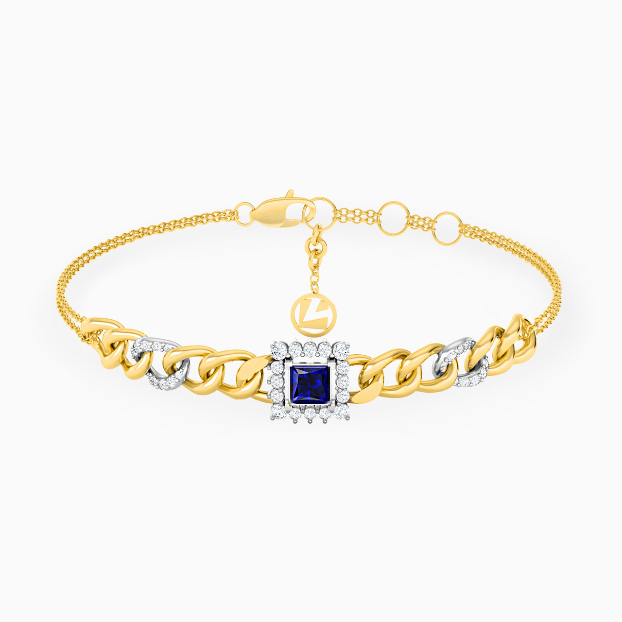 Square Diamond & Colored Stones Chain Bracelet in 18K Gold