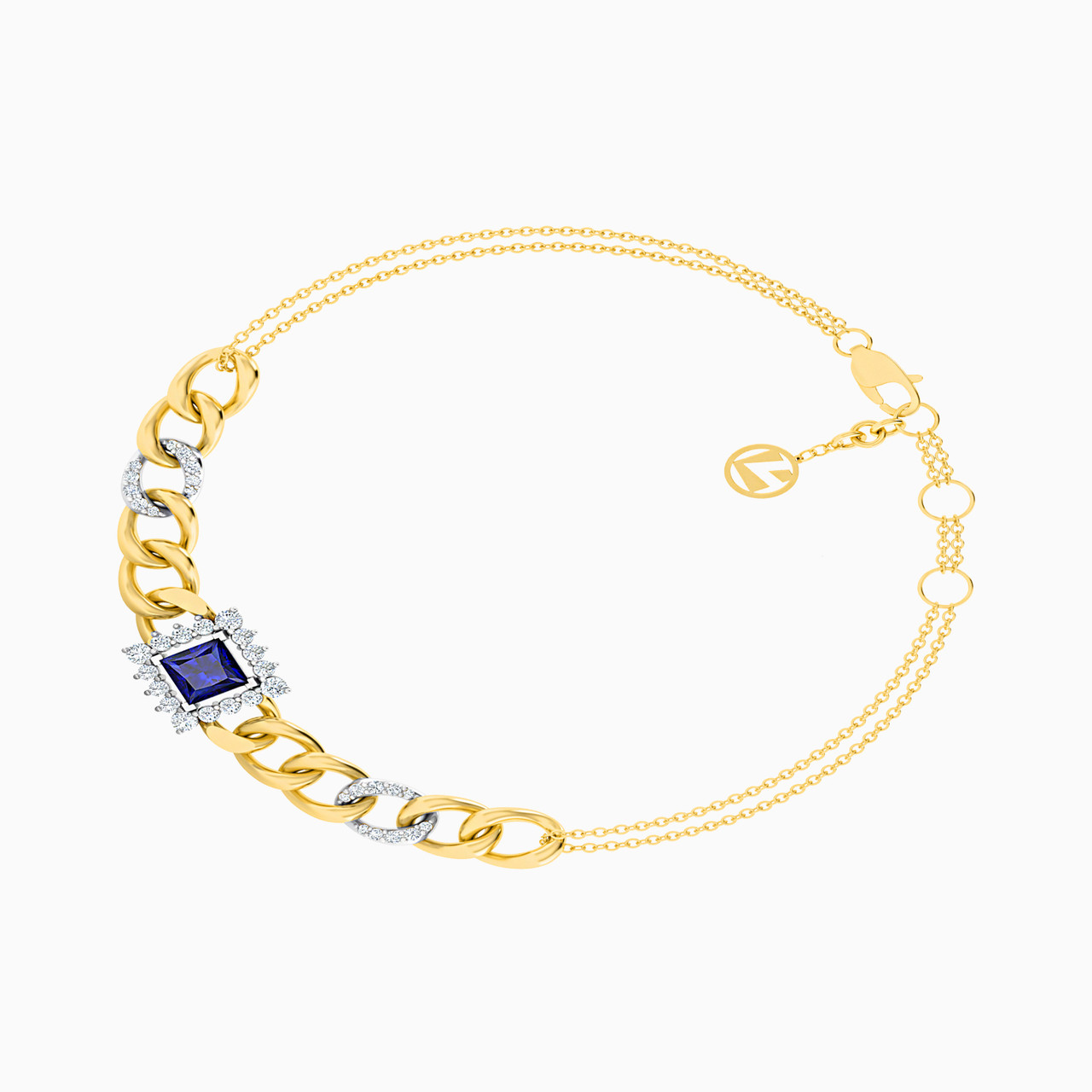 Square Diamond & Colored Stones Chain Bracelet in 18K Gold