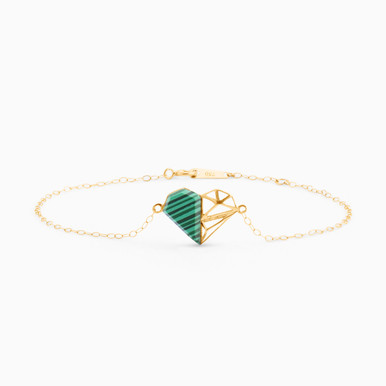 Heart Green Stones Chain Bracelet in 18K Gold - 131305120009