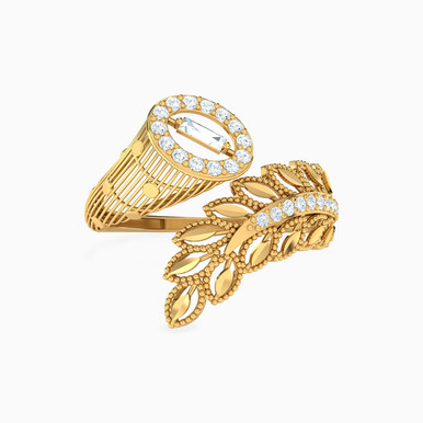 Leaf Cubic Zirconia Two headed Ring in 21K Gold - 22002111473