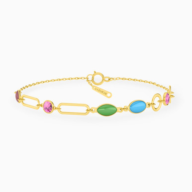 Oval Colored Stones Chain Bracelet in 18K Gold - 111304180056 Oval Colored Stones Chain Bracelet in 18K Gold - 111304180056