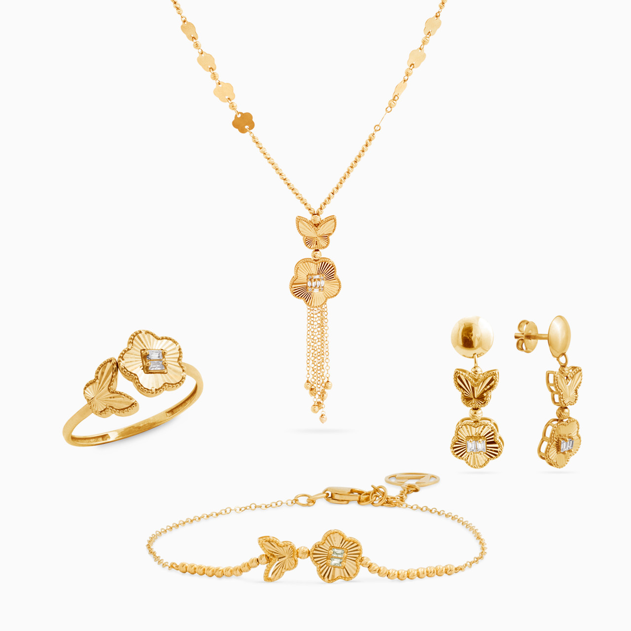 21K Gold Cubic Zirconia Jewelry Set -4 Pieces