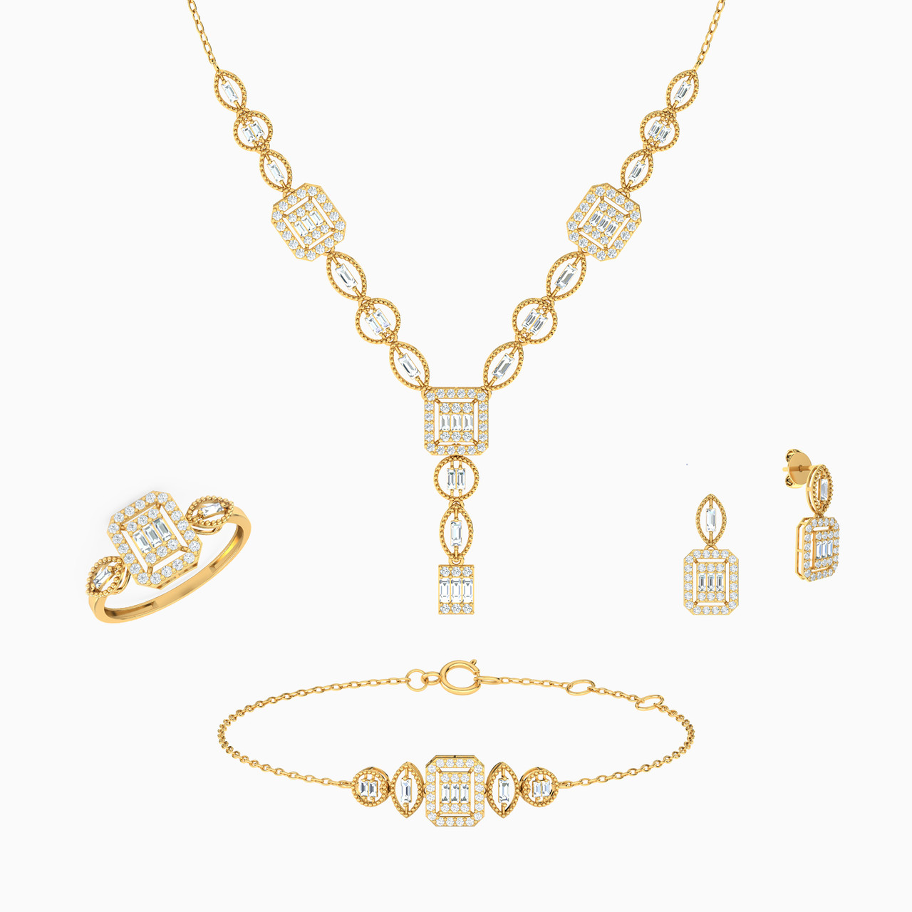 18K Gold Cubic Zirconia Jewelry Set -4 Pieces