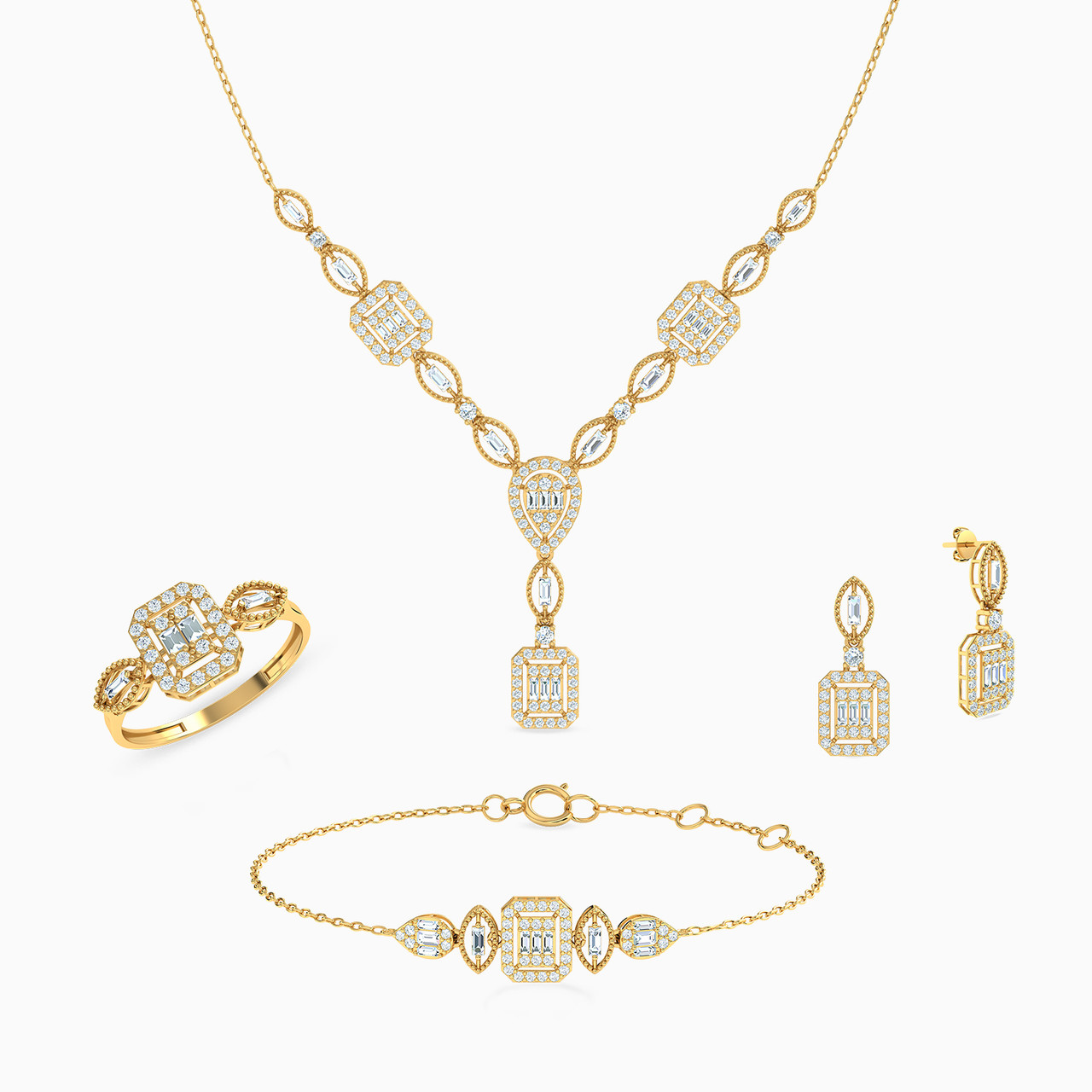 18K Gold Cubic Zirconia Jewelry Set -4 Pieces