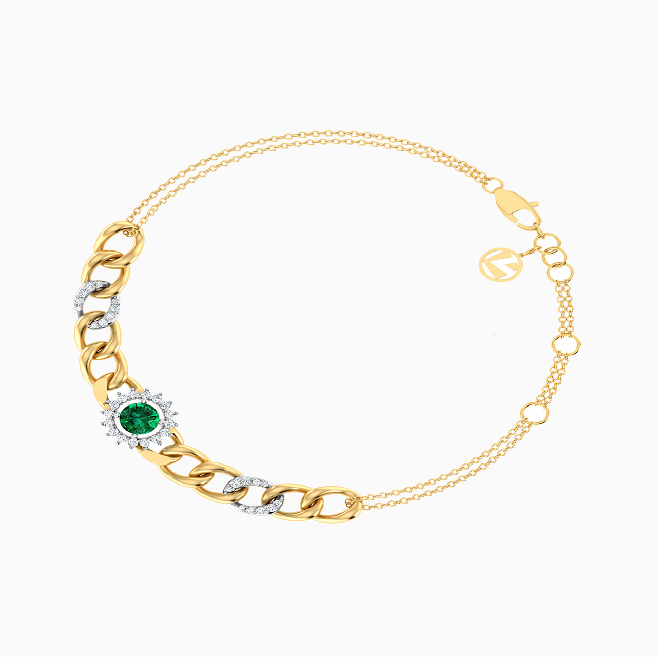 Round Diamond & Colored Stones Chain Bracelet in 18K Gold