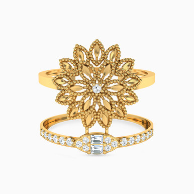 Flower Cubic Zirconia Ring in 21K Gold - 22002111503