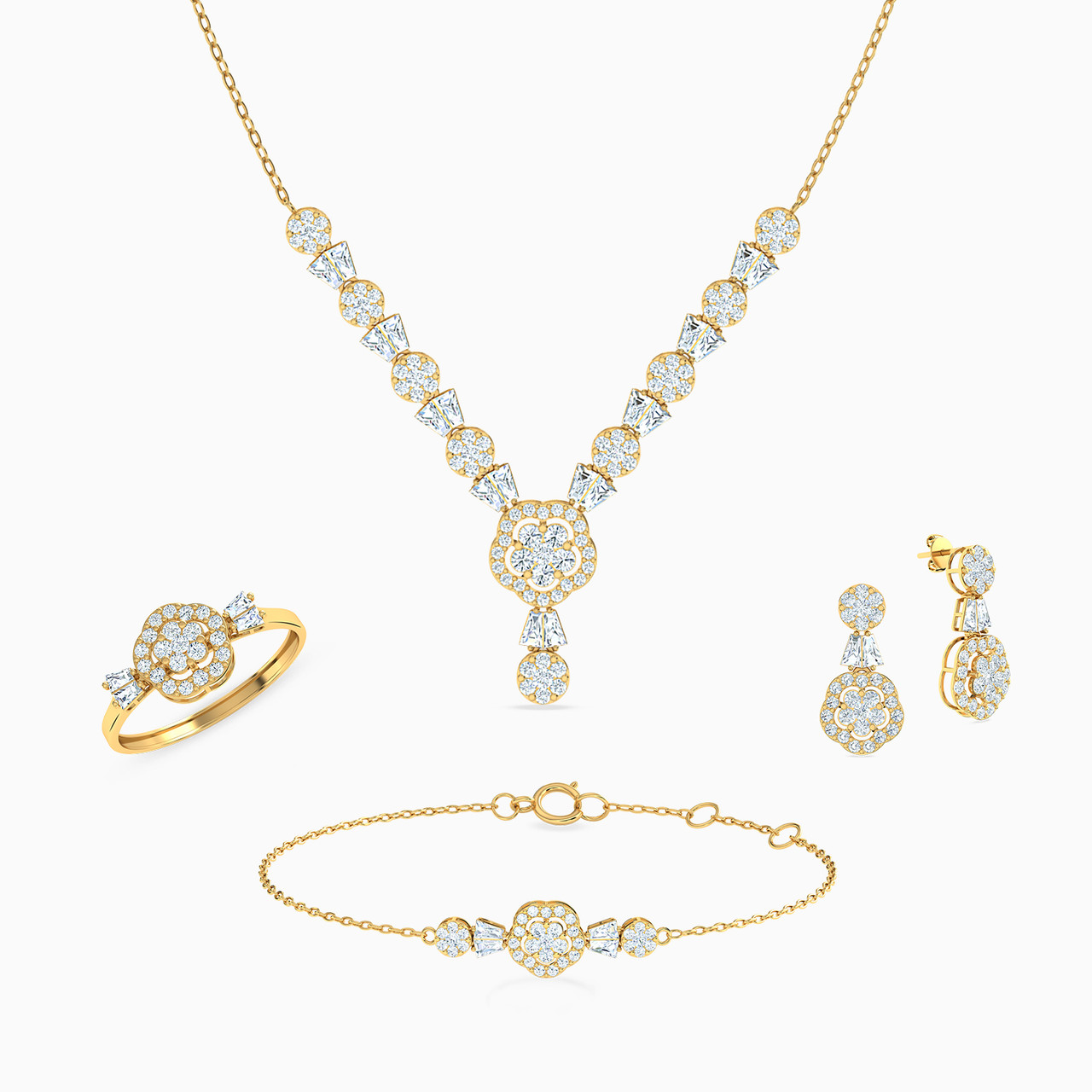 18K Gold Cubic Zirconia Jewelry Set -4 Pieces