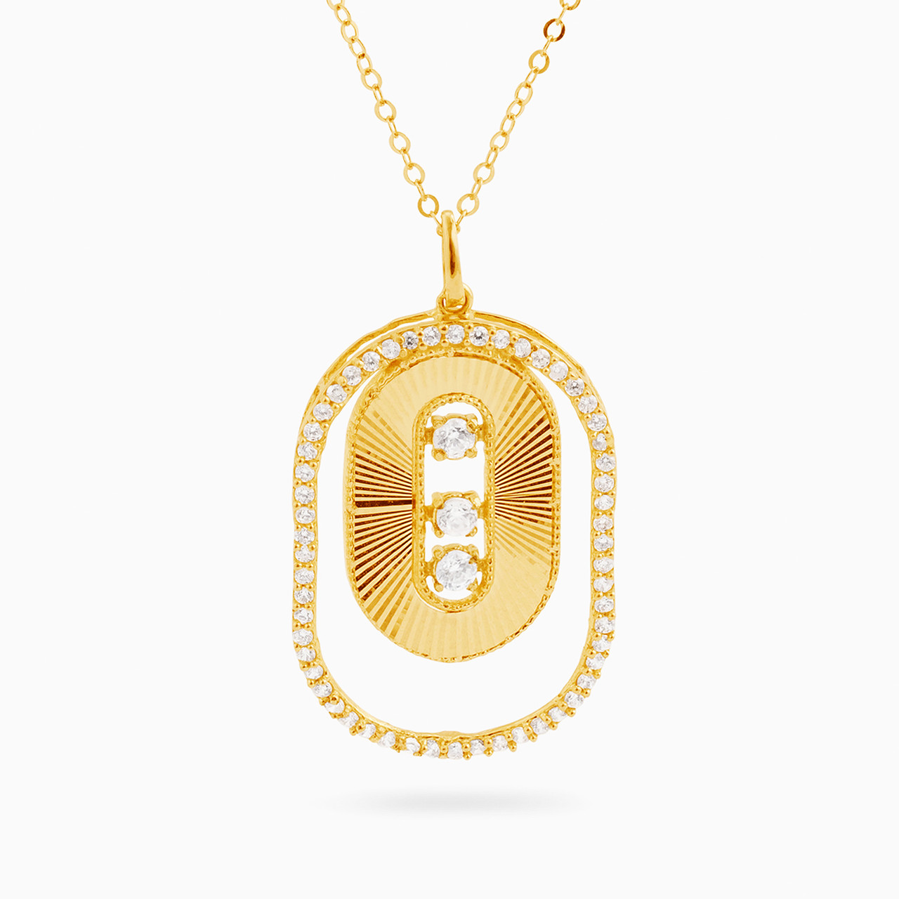 21K Gold Cubic Zirconia Pendant Necklace