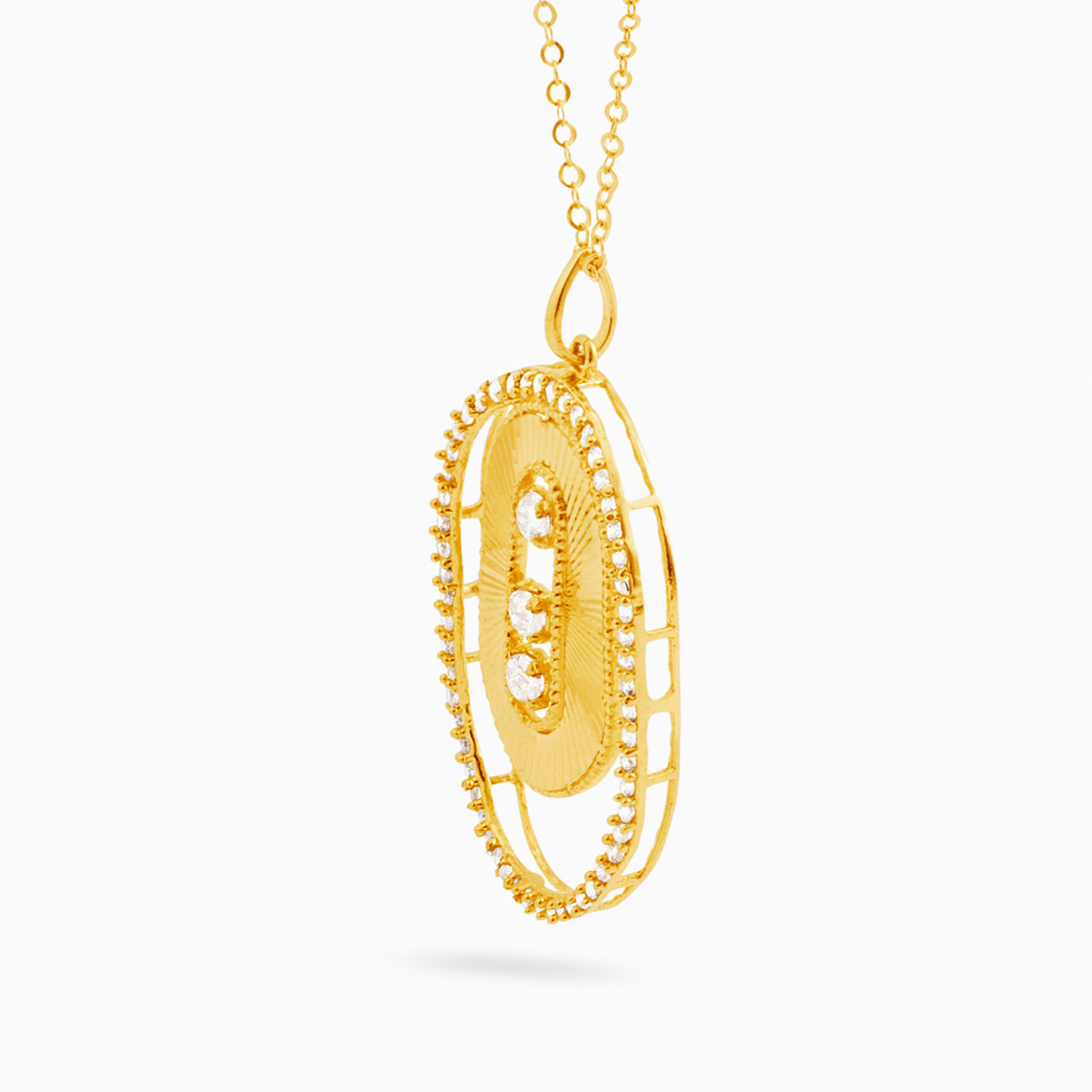 21K Gold Cubic Zirconia Pendant Necklace