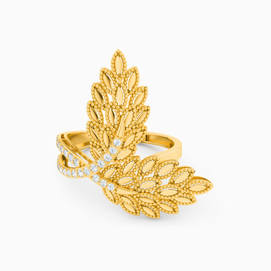 Leaf Cubic Zirconia Ring in 21K Gold - 22002111402