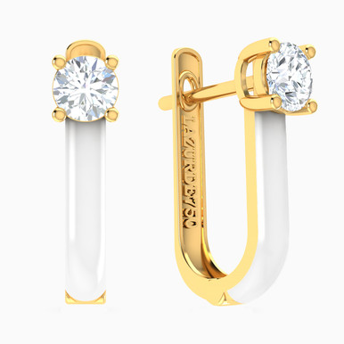 Round Cubic Zirconia & Enamel Coated Hoop Earrings in 18K Gold - 111213100016