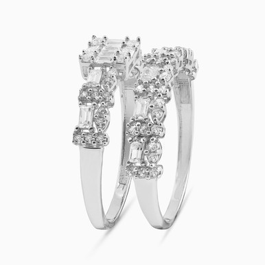 Baguette Cubic Zirconia Twin Rings in 18K Gold - 21039790016