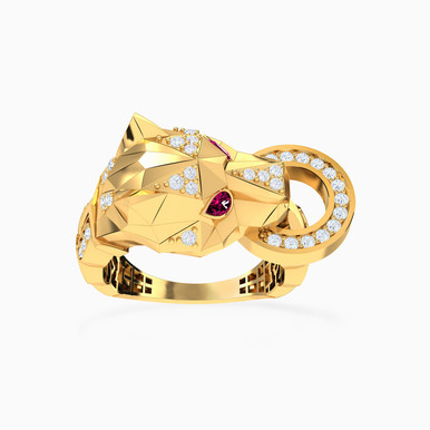 Panther Rose Stone Ring in 21K Gold - 12002110935