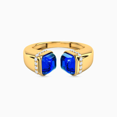Square Blue Stone Two headed Ring in 18K Gold - 21002790109