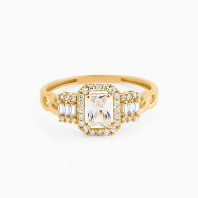 Square Cubic Zirconia Ring in 18K Gold - 21002790012