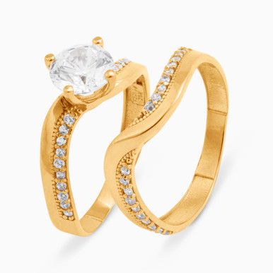 Wavy Cubic Zirconia Twin Rings in 21K Gold - 22039180033