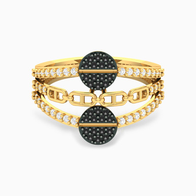 Circle Black Stone Ring in 18K Gold - 61002180113