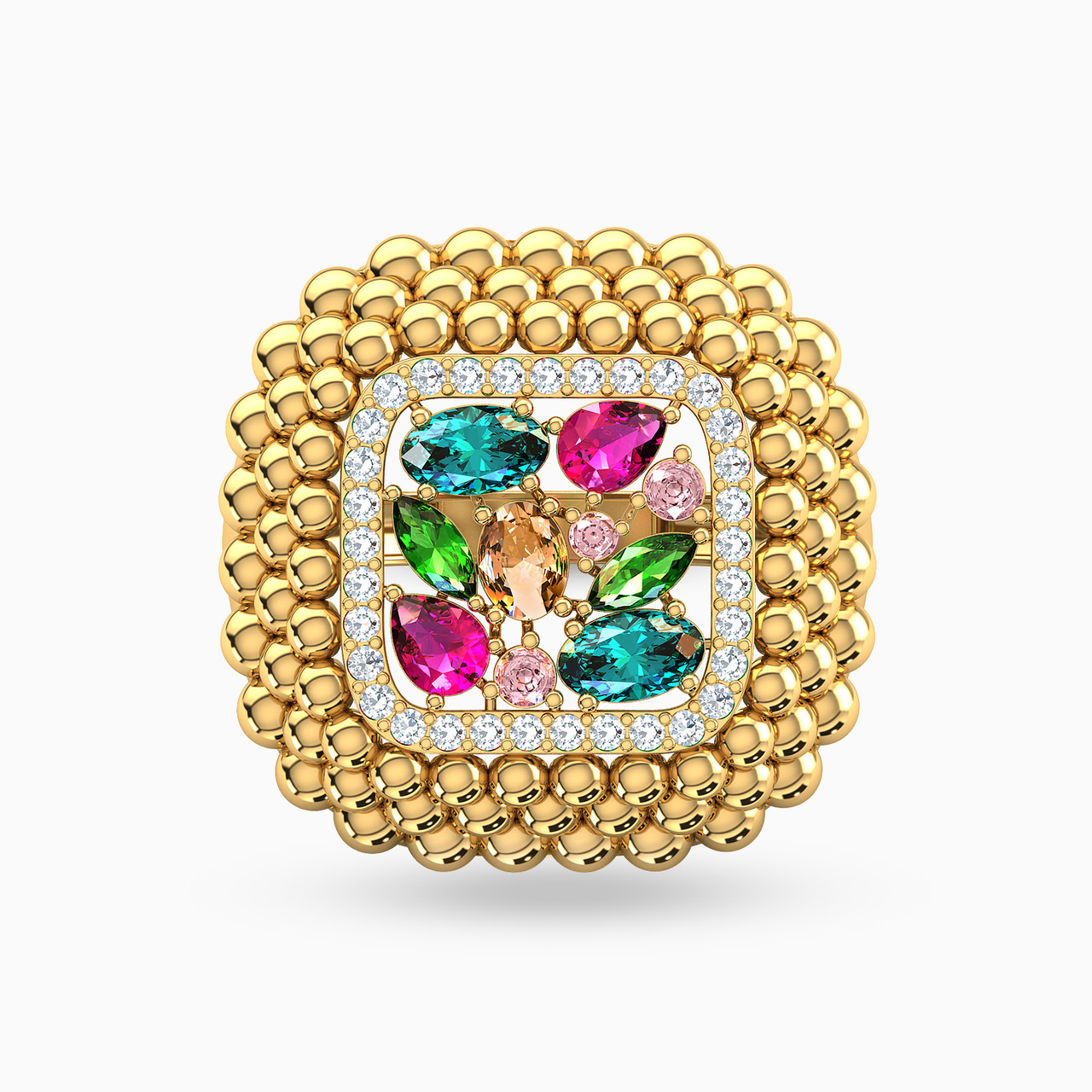 18K Gold Colored Stones Statement Ring