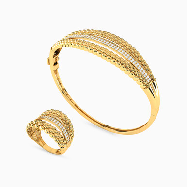 Textured Cubic Zirconia Half Set in 21K Gold (2 Pieces) - 22011110836
