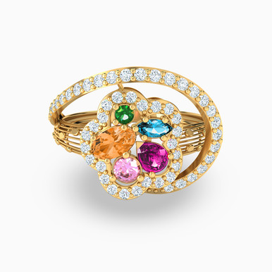 Flower Colored Stones Ring in 21K Gold - 22002111445 Flower Colored Stones Ring in 21K Gold - 22002111445