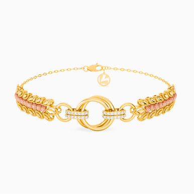 Beaded Cubic Zirconia Chain Bracelet in 21K Gold - 22010110383