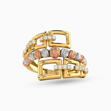 Beaded Cubic Zirconia Ring in 21K Gold - 22002111562