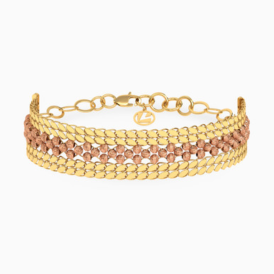 Beaded Cubic Zirconia Chain Bracelet in 21K Gold - 22010110490