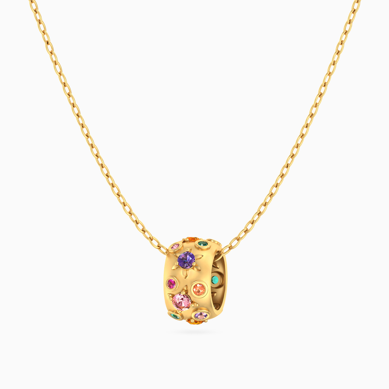 Ring Colored Stones Necklace In 18K Gold