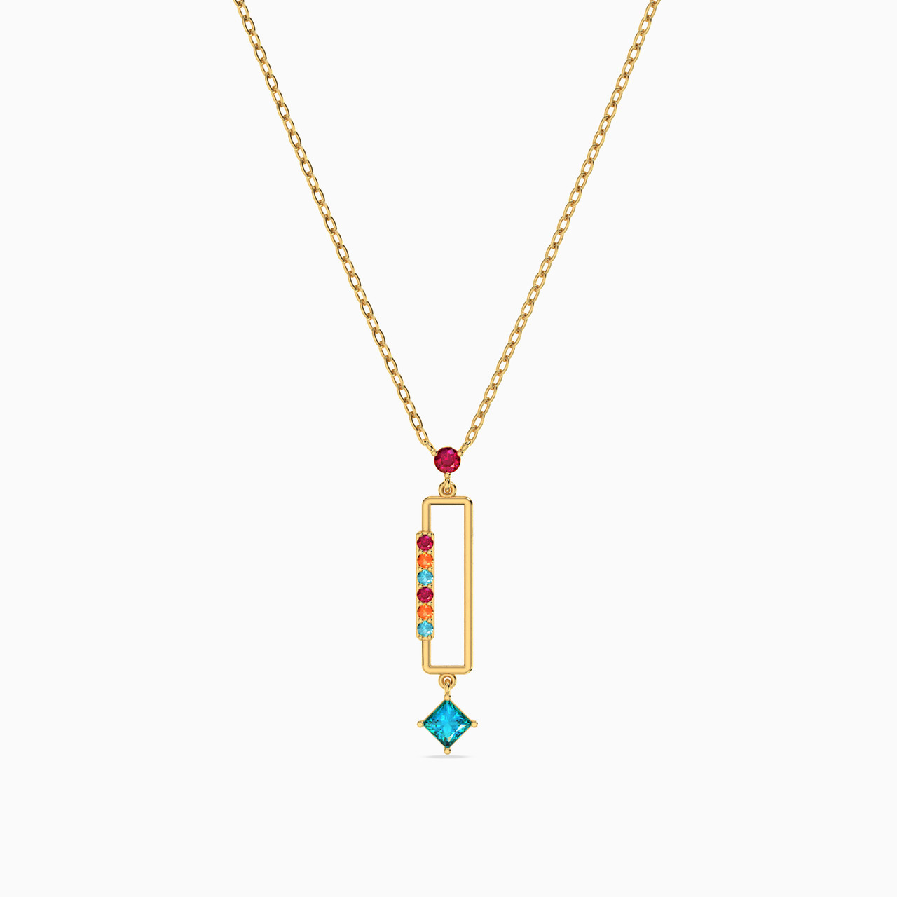 18K Gold Colored Stones Pendant Necklace