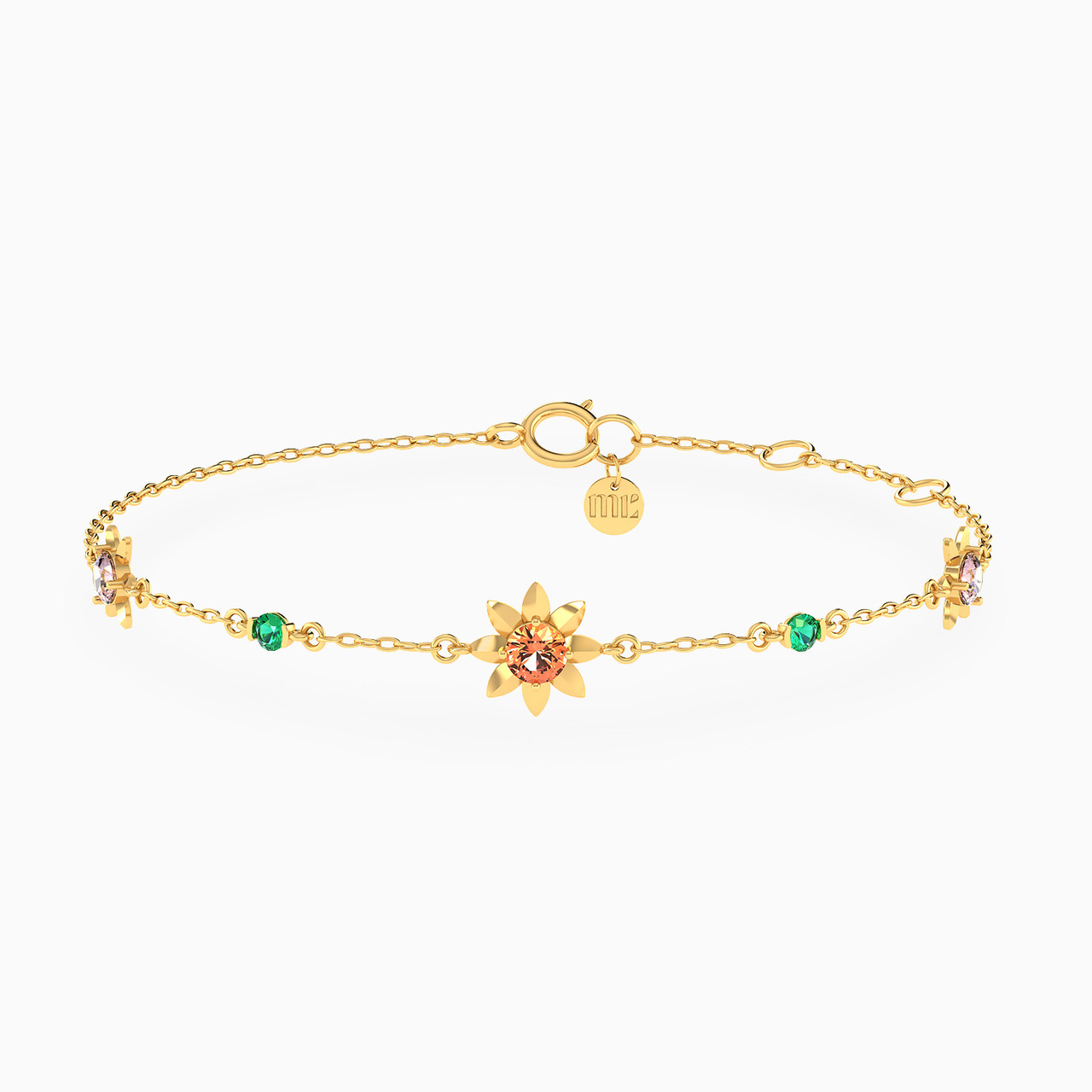 18K Gold Colored Stones Chain Bracelet