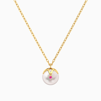 Circle Pearl & Colored Stones Necklace in 18K Gold - 111406180057 Circle Pearl & Colored Stones Necklace in 18K Gold - 111406180057