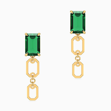 Baguette Green Stones Drop Earrings in 18K Gold - 111204120334