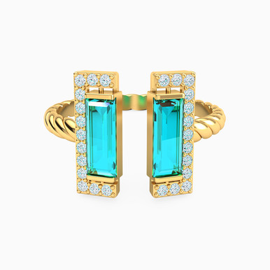 Baguette Colored Stones Two headed Ring in 18K Gold - 21002111354