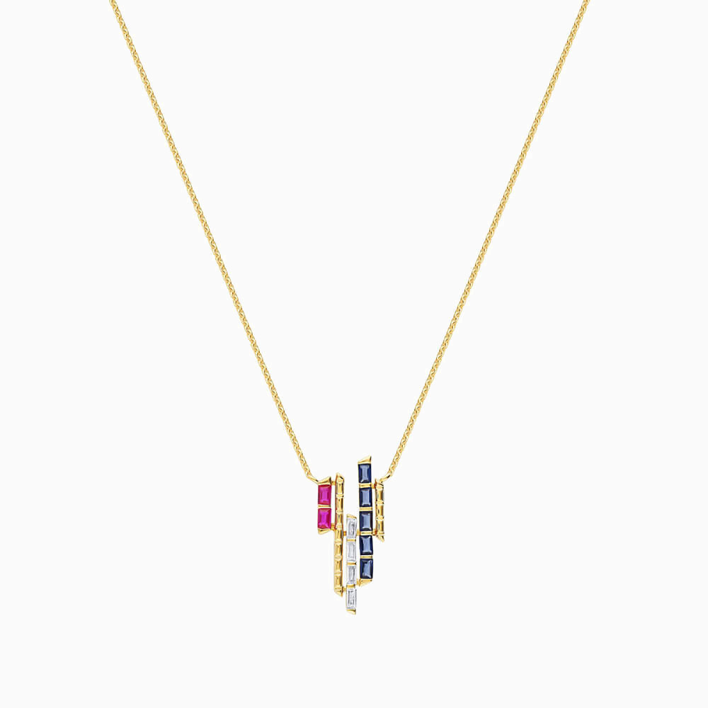 18K Gold Colored Stones Pendant Necklace